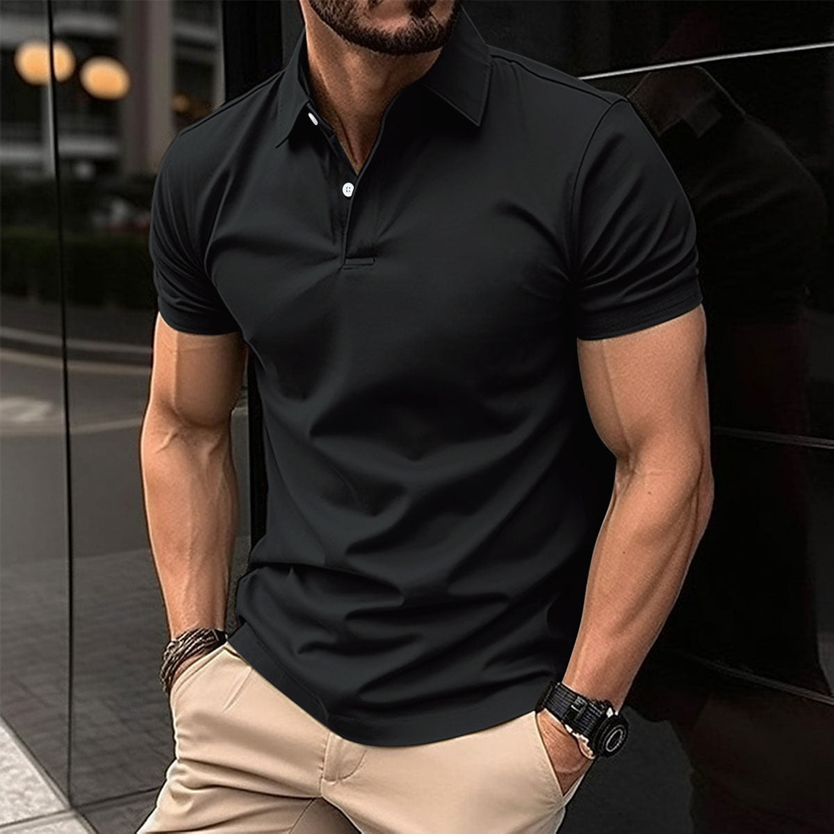 mens-solid-black-polo-shirt-summer

casual-mens-short-sleeve-polo-top

man-wearing-navy-blue-polo-shirt

white-cotton-blend-polo-shirt-men
