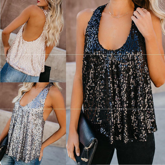 womens-silver-sequin-camisole-top-party

black-sequined-vest-camisole-glamorous

model-wearing-sparkle-tank-top-i-neck

sequined-camisole-detail-shimmer-fabric