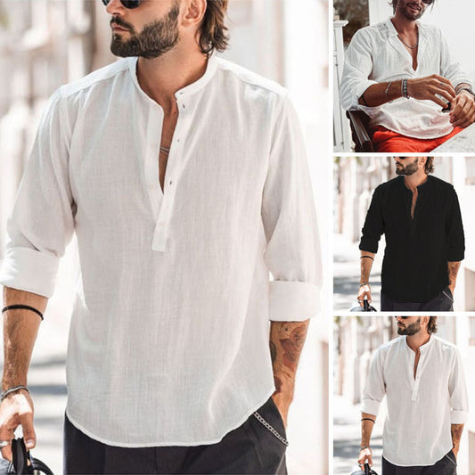mens-slim-fit-stand-up-collar-shirt-white

casual-long-sleeve-mandarin-collar-shirt-black

man-wearing-breathable-cotton-shirt

solid-color-mens-long-sleeve-top