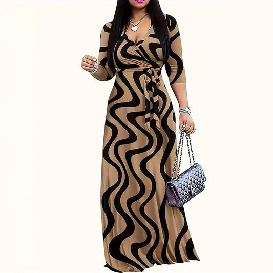 womens-geometric-print-maxi-dress-front-view

geometric-print-v-neck-summer-dress-tie-waist

model-wearing-3-4-sleeve-long-dress-geometric

vacation-ready-flowy-maxi-dress-pattern